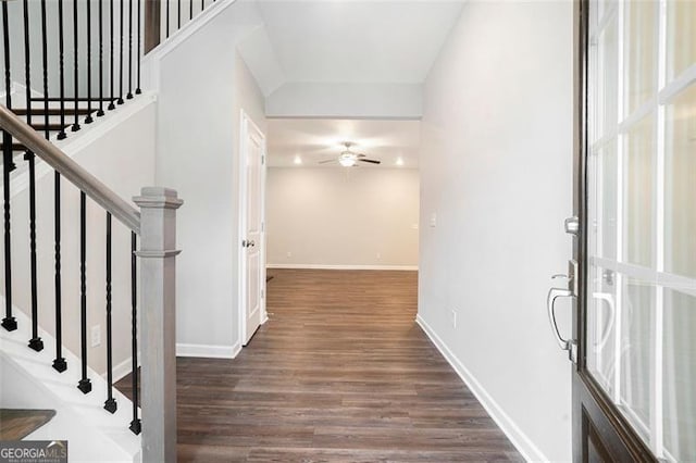 3514 Ambassador Aly, Scottdale, GA 30079 - entrance foyer featuring a ceiling fan, dark wood finished floors, baseboards, and stairs
