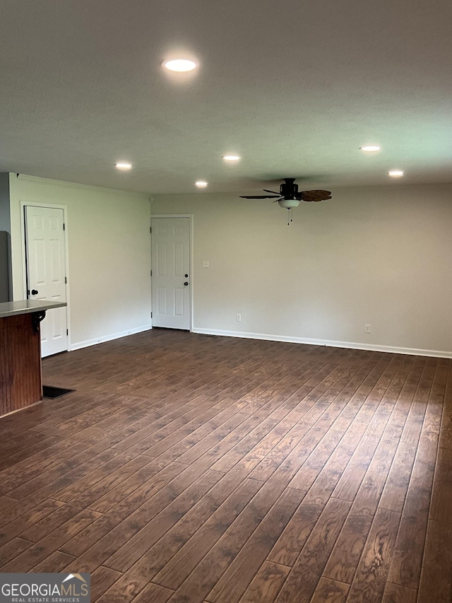 1776 Smokey Rd, Lagrange, GA 30241 - unfurnished living room with recessed lighting, dark wood-style flooring, a ceiling fan, and baseboards
