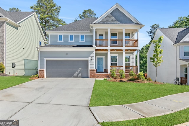 411 Riverclub Rd, Acworth, GA 30101 - craftsman-style house featuring a porch, a balcony, an attached garage, and brick siding
