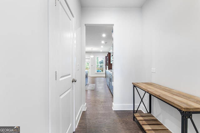 411 Riverclub Rd, Acworth, GA 30101 - corridor with dark wood-style floors, baseboards, and recessed lighting