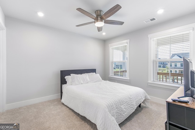 411 Riverclub Rd, Acworth, GA 30101 - bedroom featuring carpet floors, recessed lighting, baseboards, and a ceiling fan