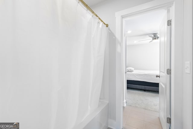 411 Riverclub Rd, Acworth, GA 30101 - ensuite bathroom with tile patterned flooring and shower / bathtub combination with curtain
