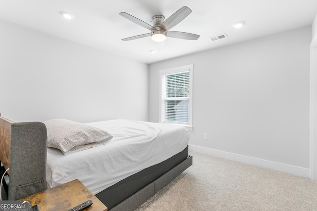 411 Riverclub Rd, Acworth, GA 30101 - carpeted bedroom with baseboards, ceiling fan, and recessed lighting