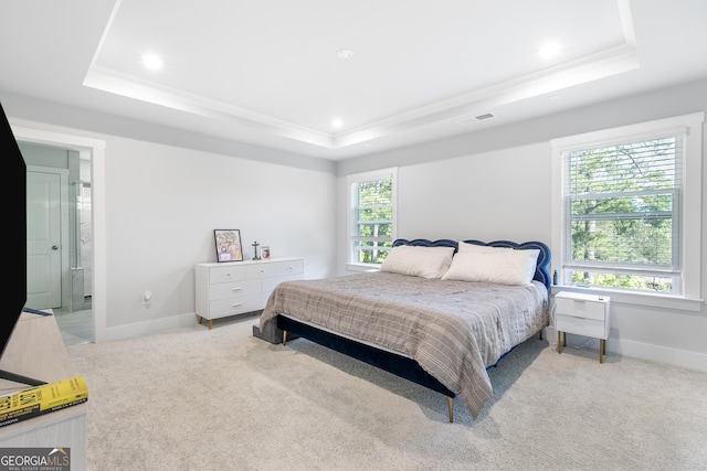 411 Riverclub Rd, Acworth, GA 30101 - bedroom with a tray ceiling, baseboards, light carpet, and recessed lighting