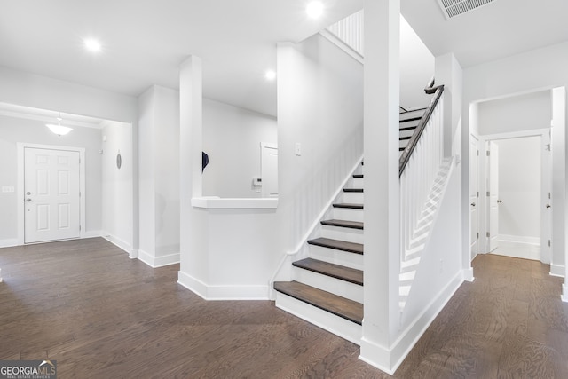 411 Riverclub Rd, Acworth, GA 30101 - staircase with wood finished floors, baseboards, and recessed lighting