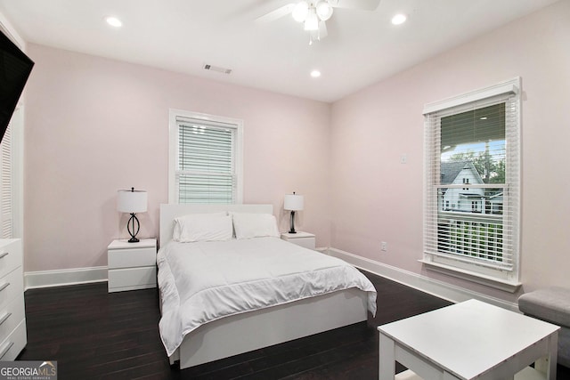 1292 Eubanks Ave, East Point, GA 30344 - bedroom with dark wood-style flooring, recessed lighting, and a ceiling fan