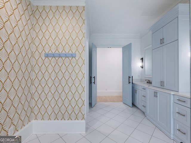 5832 Lula Bridge Ln, Braselton, GA 30517 - full bath featuring crown molding, vanity, and tile patterned flooring