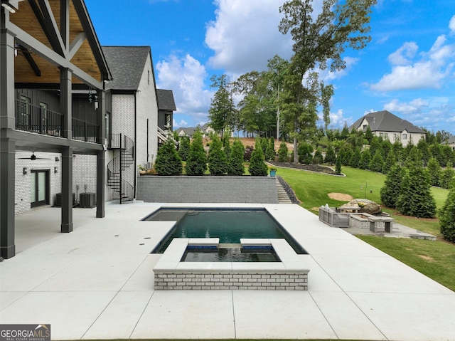 5832 Lula Bridge Ln, Braselton, GA 30517 - swimming pool with a patio area, stairway, an in-ground hot tub, and a lawn
