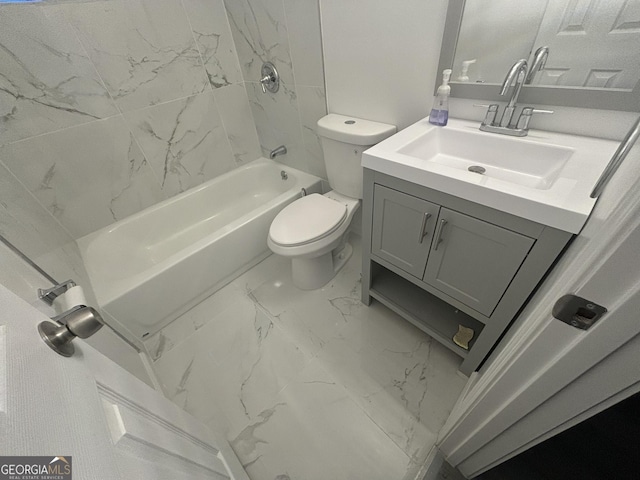 3685 Rice Mill Rd, Macon, GA 31206 - full bathroom featuring marble finish flooring, vanity, toilet, and  shower combination