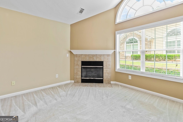140 Rehobeth Way, Fayetteville, GA 30214 - unfurnished living room with carpet floors and a fireplace