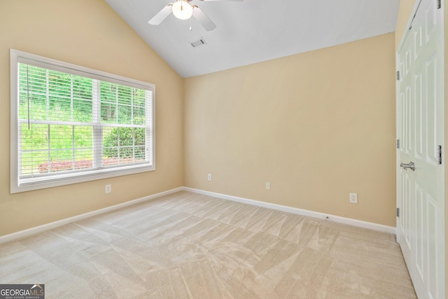 140 Rehobeth Way, Fayetteville, GA 30214 - unfurnished room with a ceiling fan, light colored carpet, and vaulted ceiling
