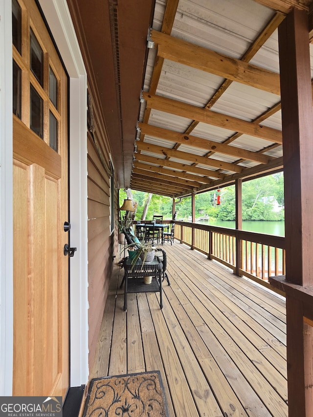 1151 Twin Mountain Lakes Cir, Talking Rock, GA 30175 - wooden terrace featuring a water view and outdoor dining space
