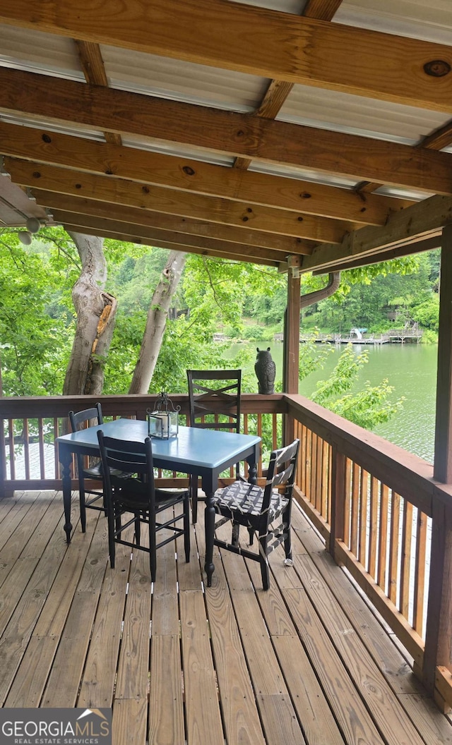 1151 Twin Mountain Lakes Cir, Talking Rock, GA 30175 - wooden deck featuring outdoor dining area and a water view
