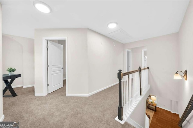 3607 Archgate Ct, Alpharetta, GA 30004 - hall featuring attic access, an upstairs landing, and carpet floors