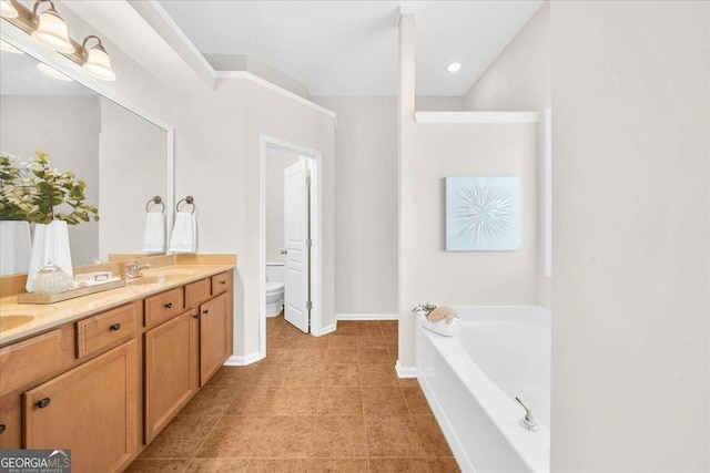 3607 Archgate Ct, Alpharetta, GA 30004 - bathroom with double vanity, a bath, tile patterned floors, and recessed lighting