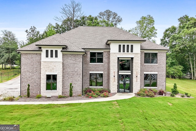 3012 Flat Shoals Rd SW, Conyers, GA 30094 - view of front of home with a front yard, roof with shingles, and stone siding