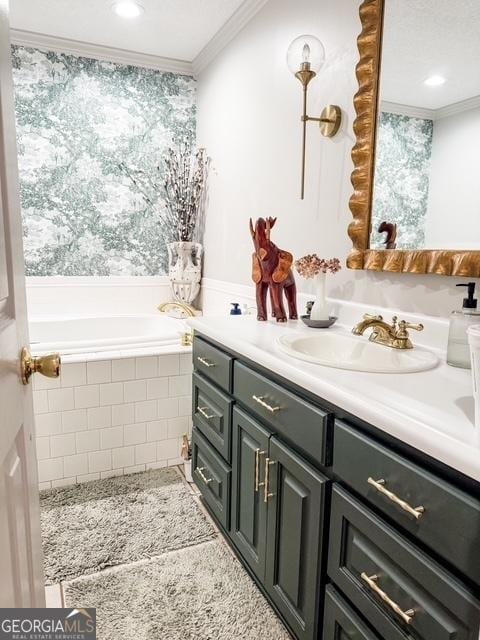 507 S College St, Metter, GA 30439 - full bath featuring vanity, a bath, ornamental molding, and recessed lighting