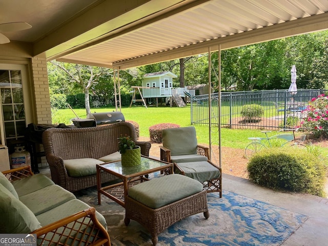 507 S College St, Metter, GA 30439 - view of patio / terrace featuring a playground and outdoor lounge area