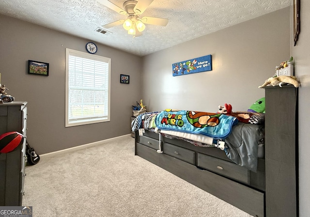 110 Waterloo Dr, Mount Airy, GA 30563 - bedroom featuring a textured ceiling, carpet flooring, and a ceiling fan