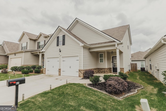 82 Castlemoor Loop, Adairsville, GA 30103 - view of front of home featuring brick siding, concrete driveway, a garage, a front lawn, and a shingled roof