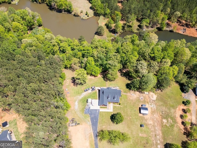 637 Lakeview Dr, Newborn, GA 30056 - aerial view of property's location with a nearby body of water and a heavily wooded area