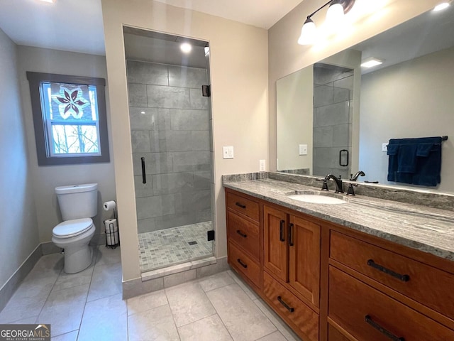 400 Mulberry Cir, Jasper, GA 30143 - bathroom with vanity, a stall shower, and tile patterned flooring
