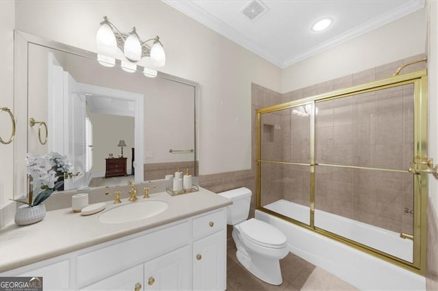 9005 Old Southwick Pass, Alpharetta, GA 30022 - full bathroom with crown molding, vanity, enclosed tub / shower combo, and tile patterned floors