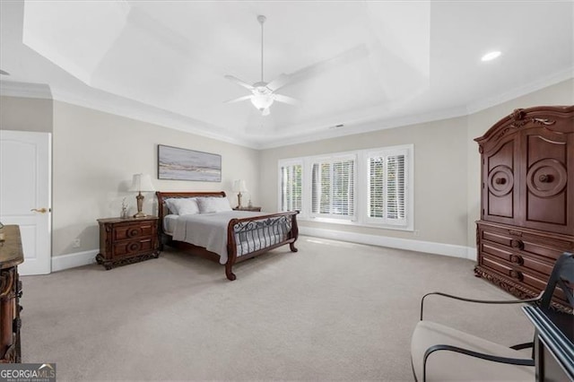 9005 Old Southwick Pass, Alpharetta, GA 30022 - carpeted bedroom with a raised ceiling, crown molding, and a ceiling fan