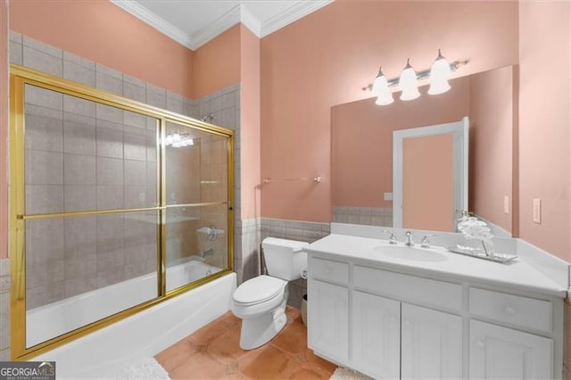 9005 Old Southwick Pass, Alpharetta, GA 30022 - full bathroom featuring crown molding, vanity, enclosed tub / shower combo, and tile patterned floors