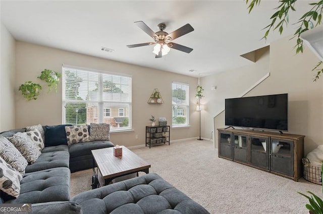 771 Tulip Poplar, Lawrenceville, GA 30044 - carpeted living room featuring ceiling fan and baseboards