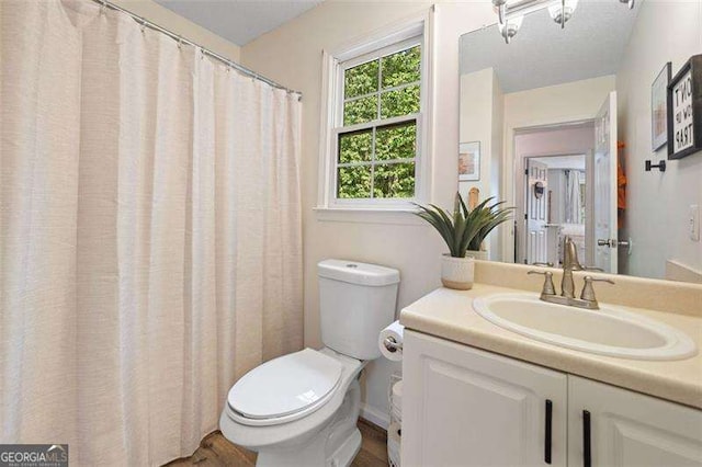 150 Kensley Way, Dallas, GA 30157 - bathroom featuring toilet, vanity, and wood finished floors
