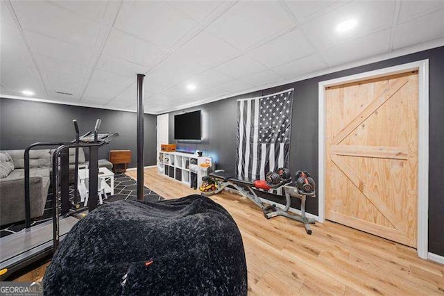 150 Kensley Way, Dallas, GA 30157 - workout area featuring wood finished floors, baseboards, and recessed lighting