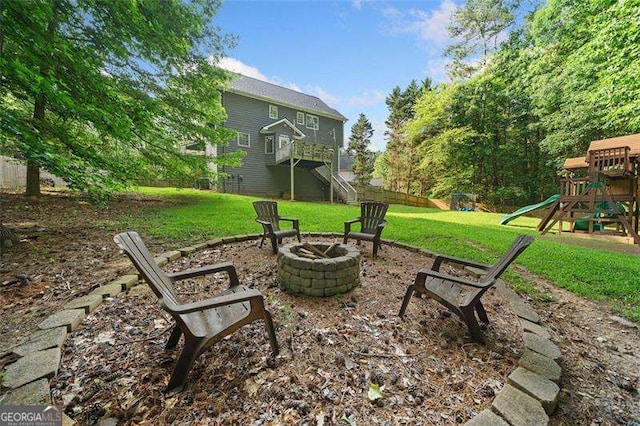 150 Kensley Way, Dallas, GA 30157 - view of yard featuring a fire pit and a playground