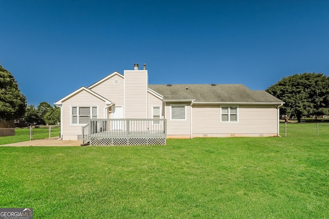 11102 Hunters Ln, Hampton, GA 30228 - rear view of house with a deck, a chimney, crawl space, and a patio area