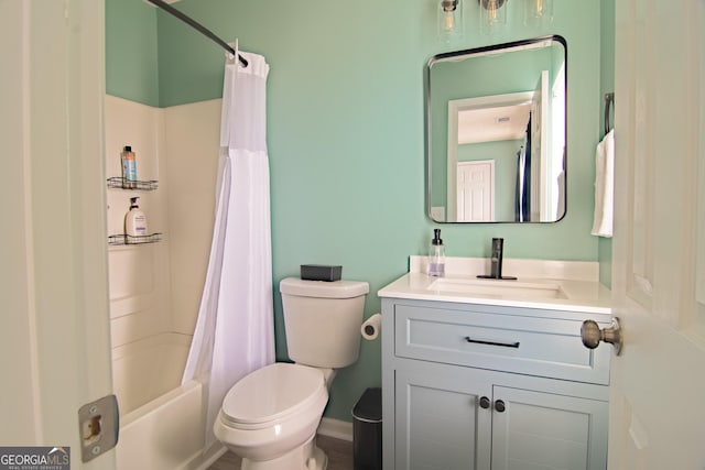 4336 Thorngate Ln, Acworth, GA 30101 - bathroom with vanity and shower / tub combo with curtain