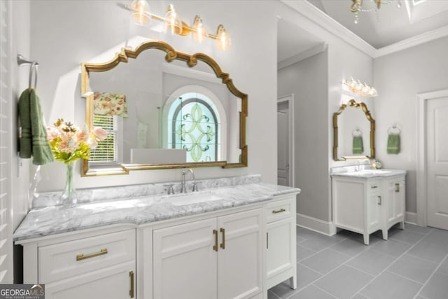 771 Rattlesnake Rdg, Dawsonville, GA 30534 - full bathroom featuring two vanities, crown molding, and tile patterned flooring