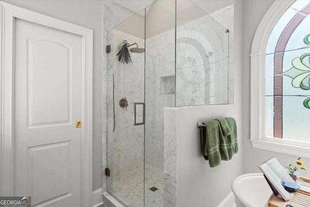 771 Rattlesnake Rdg, Dawsonville, GA 30534 - bathroom with a stall shower and baseboards