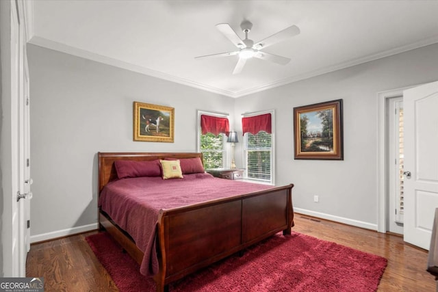 771 Rattlesnake Rdg, Dawsonville, GA 30534 - bedroom featuring crown molding, wood finished floors, and a ceiling fan