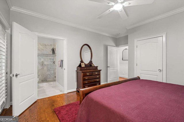 771 Rattlesnake Rdg, Dawsonville, GA 30534 - bedroom with ornamental molding, wood finished floors, ceiling fan, and ensuite bathroom