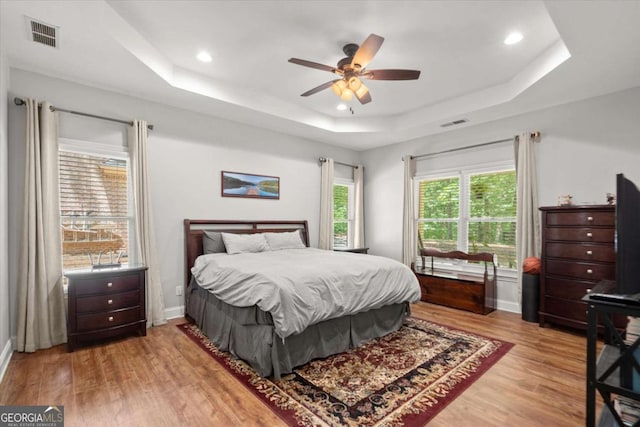 771 Rattlesnake Rdg, Dawsonville, GA 30534 - bedroom with a raised ceiling, wood finished floors, recessed lighting, and a ceiling fan