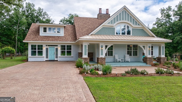 1000 Three Notch Rd, Buckhead, GA 30625 - view of front facade with a front lawn, a porch, a chimney, and a shingled roof