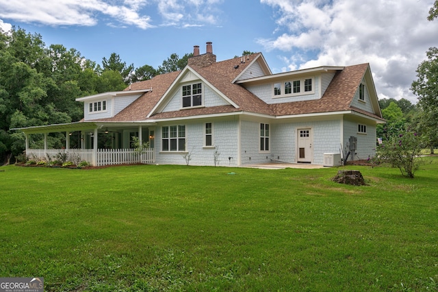 1000 Three Notch Rd, Buckhead, GA 30625 - rear view of property with a chimney, a lawn, roof with shingles, and a patio area