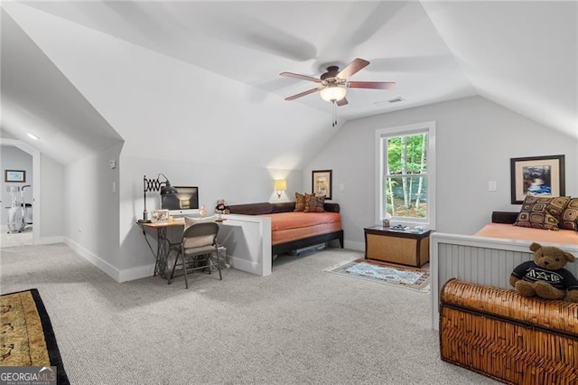 100 Yunsoo Pl E, Big Canoe, GA 30143 - carpeted bedroom featuring lofted ceiling, baseboards, and a ceiling fan