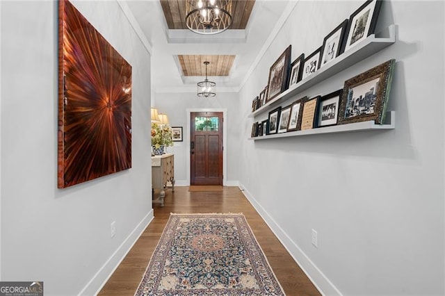 100 Yunsoo Pl E, Big Canoe, GA 30143 - entryway with a chandelier, wood finished floors, baseboards, and ornamental molding
