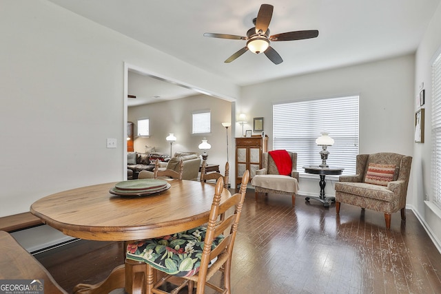 819 Firefly Ct, Griffin, GA 30223 - dining space featuring ceiling fan and hardwood / wood-style floors