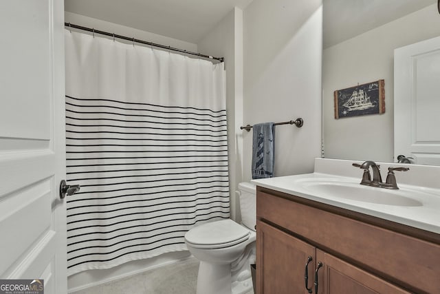 819 Firefly Ct, Griffin, GA 30223 - bathroom with vanity, a shower with curtain, and tile patterned floors