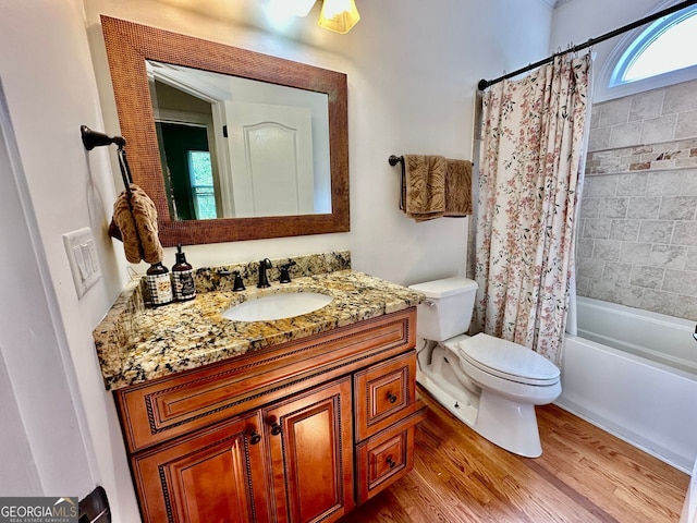 4265 Lansmoore, Suwanee, GA 30024 - full bathroom featuring vanity, wood finished floors, and shower / bath combination with curtain