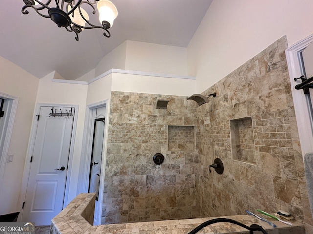 4265 Lansmoore, Suwanee, GA 30024 - full bathroom with tiled shower and lofted ceiling