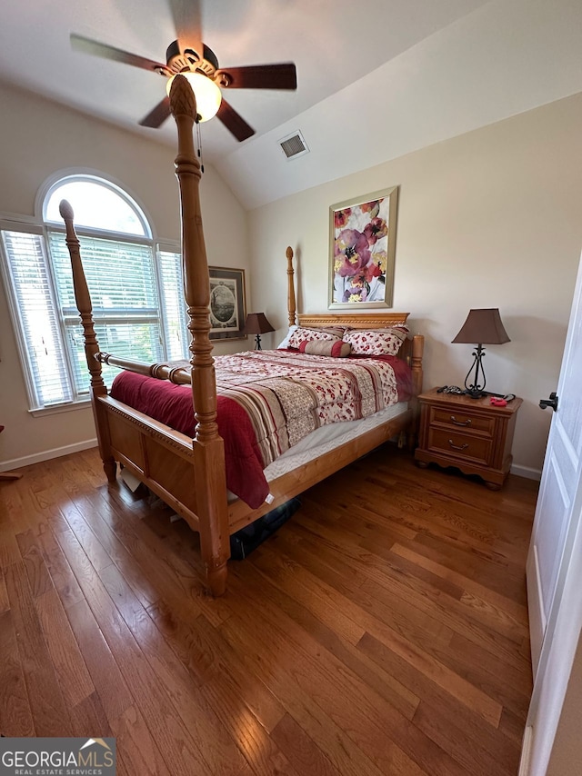 4265 Lansmoore, Suwanee, GA 30024 - bedroom featuring wood-type flooring, lofted ceiling, and a ceiling fan