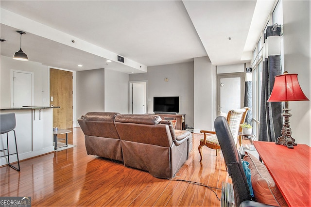 171 Auburn Ave NE Unit 521, Atlanta, GA 30303 - living room with light wood-style flooring and recessed lighting
